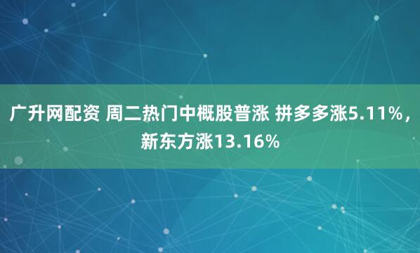 广升网配资 周二热门中概股普涨 拼多多涨5.11%，新东方涨13.16%